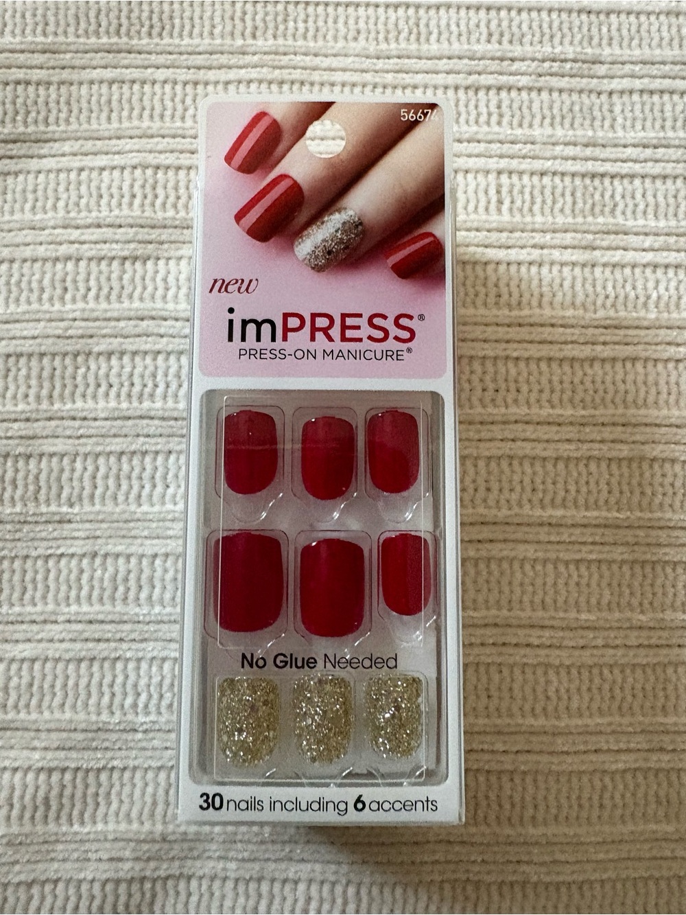 imPRESS Red Press-On Manicure with Gold Glitter Accents